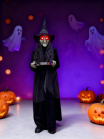 Décoration de sorcière électrique d'Halloween debout, yeux lumineux LED rouges, effets sonores effrayants, accessoire de fête pour maison hantée