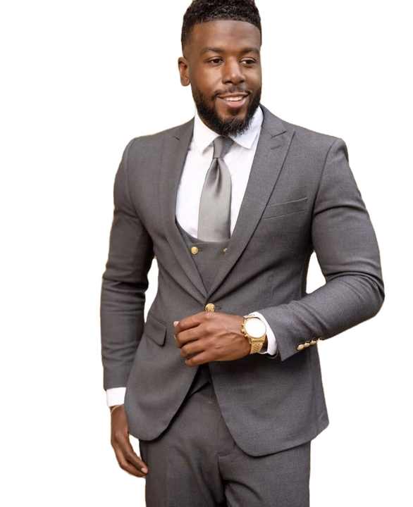 Grey Men Suits 3 Pieces Peaked Lapel One Button Groom Prom Wedding