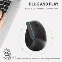 Souris de jeu verticale ergonomique silencieuse sans fil Delux M618C, 6 boutons, récepteur USB, RGB, 1600 DPI, souris optique pour PC portable