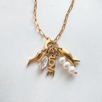 Collier pendentif eManco en acier inoxydable plaqué or, motif Cornicello LOVE, perle de poisson, zircon marquise, bijou à breloque détachable DIY