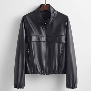 <strong>Petite</strong> <strong>Women</strong> Sheep <strong>Leather</strong> <strong>Jacket</strong> Short Cropped Zip up <strong>Jacket</strong> Lapel Collar Korean Style Spring Autumn - Product Image 4