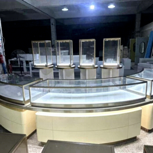 Luxury Watch & Jewelry Display Case Customized Stainless Steel & Round Glass Led Light Direct Factory Custom Display Cabinet