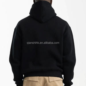 เสื้อฮู้ดดี้ผ้าเฟรนช์เทอร์รี่สีดำมีฮู้ดโอเวอร์ไซส์สำหรับผู้ชายผ้าคอตตอนอุปกรณ์จำเป็น100% ไหล่ตกเสื้อฮู้ดโอเวอร์ไซส์ใช้ได้ทั้งชายและหญิง - Product Image 2