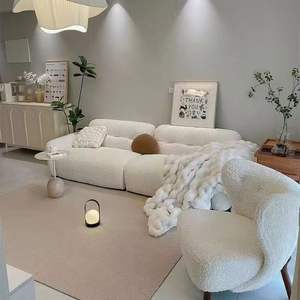 Sofá de Tela Vintage para Sala de Estar, Estilo Francés, Color Crema, con Diseño de Nieve y Lana de Cordero - Product Image 5