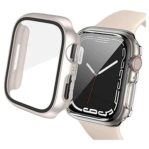 钢化玻璃屏幕保护膜，带硬PC保险杠，全保护，触摸感应，超薄外壳适用于苹果手表7