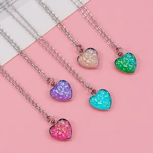 Dainty 15สีเงินชุบสแตนเลสหลากสี druzy หัวใจจี้สร้อยคอเครื่องประดับสำหรับผู้หญิง