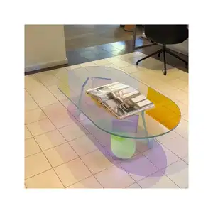 镜面有机玻璃圆形迷你现代有机玻璃边桌钢化玻璃水晶咖啡客厅餐桌