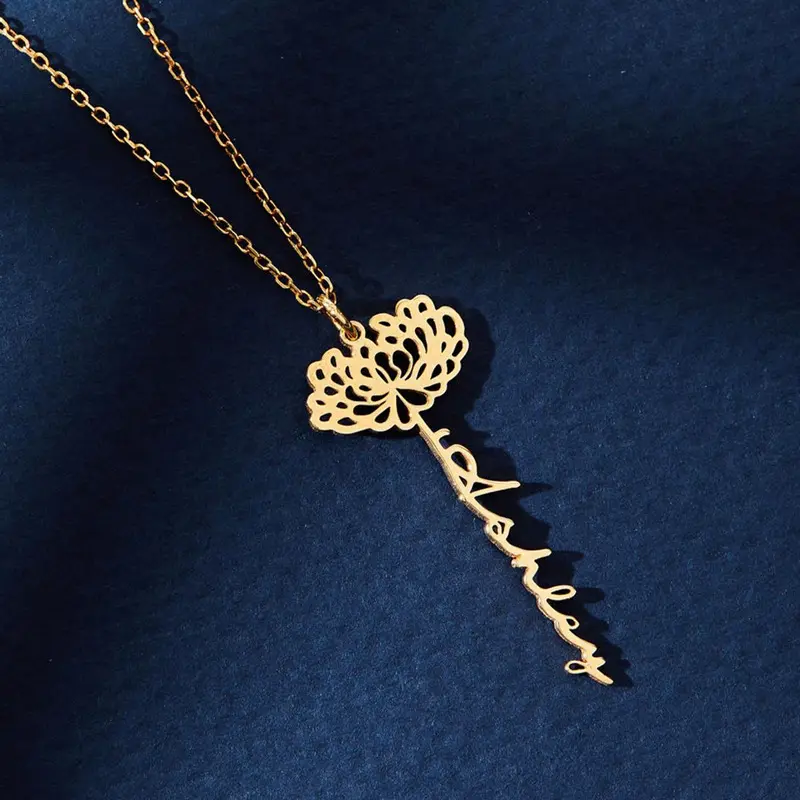 Paslanmaz çelik kurutulmuş çiçek kolye doğum ay çiçek kolye s moda takı çiçek altın kolye özel