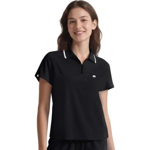Uniformes médicos para mujer con cremallera frontal, estilo polo, un bolsillo en el pecho, tela elástica en 4 direcciones, uniformes de hospital. - Product Image 1