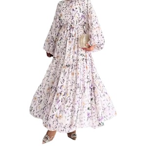 Traditional Muslim Women's Spring Summer <b>Dresses</b> Polyester <b>Long</b> Ankle-Length <b>Chiffon</b> Floral Embellished Elegant Belt New Style - Product Image 1