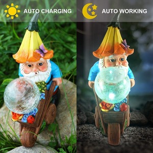 Witt Outdoor Garden Gnome goblin trolley luz de noche Luz de vidrio agrietado LED brillo solar en la noche artesanía de resina decorativa - Product Image 6