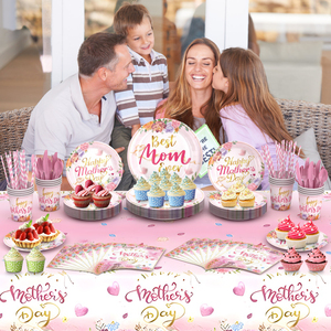 Set di Piatti e Tovaglioli con Disegni Cartoon per la Festa della Mamma, Vendita Calda, Carta Ecologica per Feste della Mamma - Product Image 4
