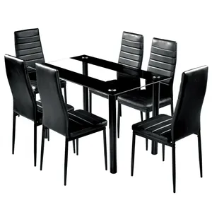 Juego de comedor de vidrio templado de alta calidad, mesa de comedor de cristal y silla de metal, estilo nórdico moderno