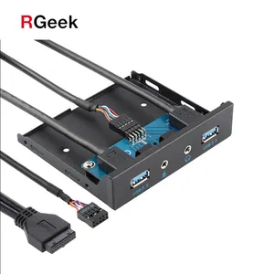 RGEEK USB 3.0 2-Port In Metallo Da 3.5 Pollici del Pannello Frontale USB Hub con 1 HD Porta di Uscita Audio/1 Porta di Ingresso del microfono per Desktop
