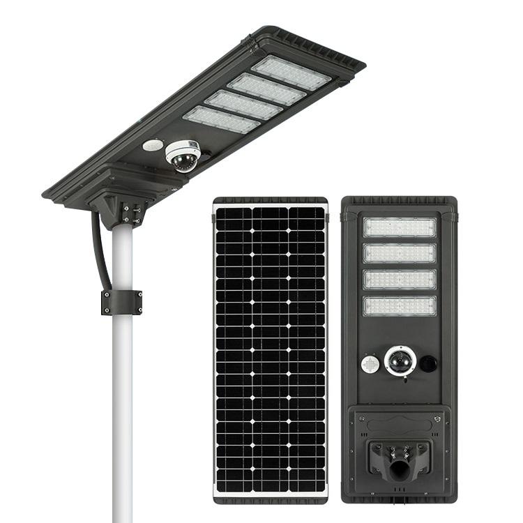 High Lumen IP66 Rainproof Solar Street Light with Integrated 60W LED CCTV Camera for Garden Highway Power Supply by DC Battery