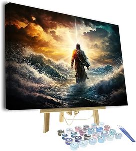 Con số của Jesus đi trên mặt nước trên sơn hoàng hôn tuyệt đẹp bằng số cho người lớn trẻ em với bàn chải và sắc tố, sơn dầu - Product Image 1