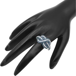 Anillo Infinito con Diamantes Naturales Blancos y Azules de Corte Redondo de 1.74 Cttw en Plata de Ley 925 para Compromiso Femenino - Product Image 3