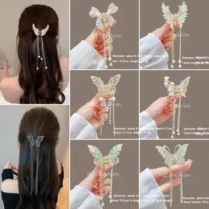 กิ๊บหนีบ<span class=keywords><strong>ผม</strong></span>โลหะสำหรับผู้หญิงสำหรับฤดูร้อนปิ่นปักผมไข่มุกประดับด้วยเม็ดเพชรด้านหลังมีพู่รูปผีเสื้อวัสดุอัลลอย - Product Image 2