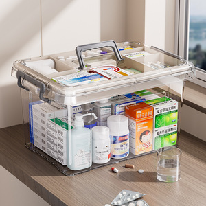 Transparent Double Layer Medicine Storage Box With 4 Grids Plastic Sealed Home Use Pill Organizer Case - Product Image 4