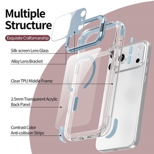 เคสโทรศัพท์ใสแบบแม่เหล็กใหม่สำหรับ iPhone 18 13 14 15 16 17 Pro Max พร้อมฟิล์มเลนส์ HD ขาตั้งในตัว ป้องกันการกระแทกทั้งสี่มุม - Product Image 3