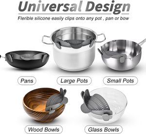 Hot Sale Heat Resistant Silicone <b>Snaps</b> Strain <b>Clip</b> on Colander Food Strainers Silicone Strainers - Product Image 2