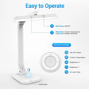 Lampe de bureau pliable à LED avec télécommande, commande tactile, intensité réglable, rechargeable par USB, protection des yeux, lampe de bureau, lampe de lecture - Product Image 3
