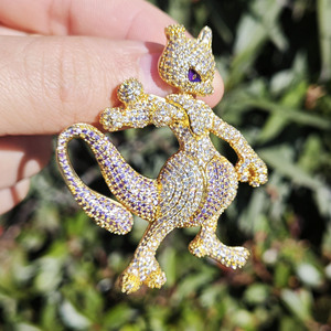 Pendentif Hip-hop Mew Pokémon, style européen et américain, simple, orné de diamants, collier tendance - Product Image 3
