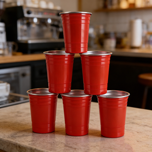 Gobelets en acier inoxydable de 16 oz empilables de couleur rouge pour les jeux de fête, écologiques, de qualité supérieure, pour le ping-pong et les cocktails - Product Image 1