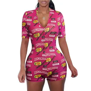 JY1936 미국 뜨거운 판매 성인 점프 슈트 반팔 소녀 원활한 잠옷 Romper Bodysuit jumpsuit 아늑한 잠옷