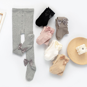 Collants respirants en coton imprimé pour enfants, leggings brodés à nœud vertical pour bébés filles, chaussettes une pièce printemps-automne - Product Image 4