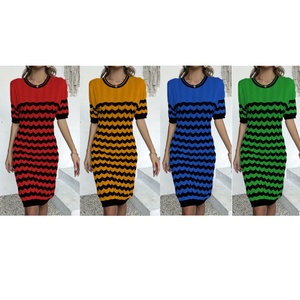 Custom OEM ODM Custom Cute Hollow Out <strong>Wavy</strong> <strong>Pattern</strong> Knitted Dress Women's Versatile Short Sleeve Slinky Dress - Product Image 2