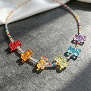 <b>Candy</b> Color Handmade Beaded Choker <b>Necklace</b> Cute Gummy Bear Pendant <b>Necklace</b> For Girls - Product Image 5