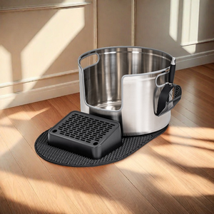 Nouveau design de bac à litière rond en acier inoxydable de haute qualité pour les grands et les chats mignons avec des côtés hauts et une pelle, tapis - Product Image 3