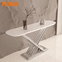 Nouvelle console d'entrée moderne avec plateau en verre trempé de 12 mm, pieds en acier inoxydable et marbre