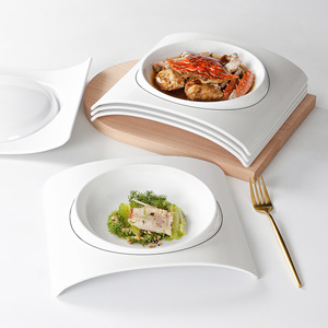 Platos hondos cóncavos irregulares creativos de melamina para hoteles, restaurantes, comedores, fiestas, color sólido A107 10 - Product Image 1