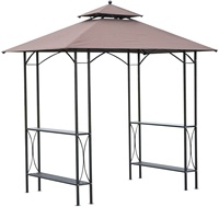 Tonnelle de jardin double niveau en acier pour barbecue avec cadre thermolaqué, écran et deux surfaces de table