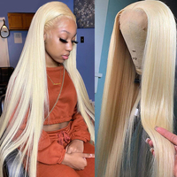 Perruque Lace Front en Cheveux Humains Brésiliens 613 pour Femmes Noires, Dentelle HD, Lisse, Blonde, Longue, Haute Densité, Marque Berrrys, 1 Pièce