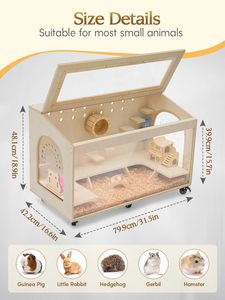 <span class=keywords><strong>Cage</strong></span> à hamster en bois transparente avec dessus amovible - Habitat ventilé pour petits animaux, maison d'observation pour souris - Product Image 1