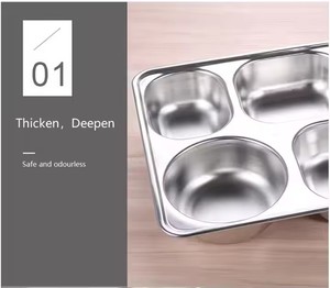 Vijf Compartimenten Fastfood Dienblad Roestvrij Staal Sus304 Microwave School Lunchbox Verdeeld Dinerbord Food Kwaliteit Deksel/Deksel - Product Image 2