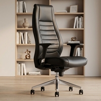 Chaise de bureau moderne en cuir avec base en métal chromé, support lombaire, pivotante, hauteur réglable, pour usage exécutif, réunions et visiteurs