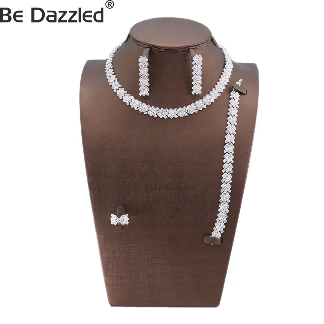 Bedazzled wholesale low moq high quality cubic zirconia necklace set zirconia necklace statement set for wedding party