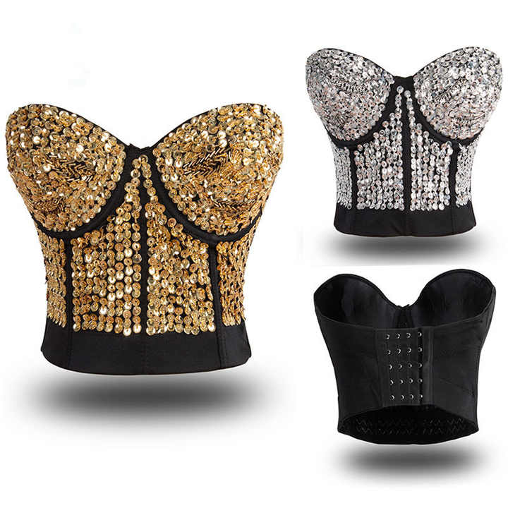 gold sequin bustier top