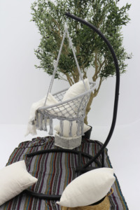 Kursi ayunan gantung Macrame abu-abu Modern, tali katun anyaman ruang tamu dalam dan luar ruangan untuk kamar tidur dan taman, penggunaan teras - Product Image 5