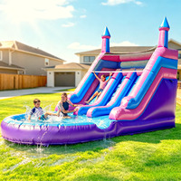 Toboggan aquatique gonflable double piste géant pour extérieur, utilisation sèche ou humide, avec piscine à éclaboussures et souffleur, idéal pour les fêtes de famille