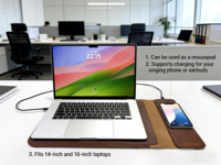 Housse d'ordinateur portable personnalisable avec charge sans fil 15W, étui magnétique robuste pour Macbook Pro, en cuir PU imperméable, avec tapis de souris intégré