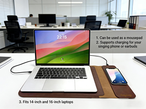 Housse d'ordinateur <span class=keywords><strong>portable</strong></span> personnalisable avec charge sans fil 15W, étui magnétique robuste <span class=keywords><strong>pour</strong></span> <span class=keywords><strong>Macbook</strong></span> <span class=keywords><strong>Pro</strong></span>, en cuir PU imperméable, avec tapis de souris intégré - Product Image 3
