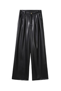 <span class=keywords><strong>Pantaloni</strong></span> di pelle Maillard per donna larghi larghi a <span class=keywords><strong>vita</strong></span> <span class=keywords><strong>alta</strong></span> dritti drappeggiati in pelle sintetica <span class=keywords><strong>pantaloni</strong></span> lunghi fino al pavimento - Product Image 4