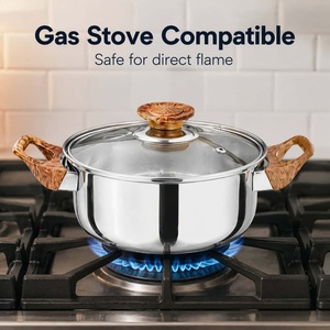 Professional 5pcs <b>Cookware</b> <b>Set</b> Wood-Grain Textured Handle Stainless Steel Stockpots Mirror Polished <b>Induction</b> Ready Kitchen <b>Set</b> - Product Image 3
