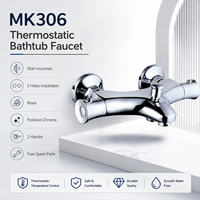 Robinet de baignoire thermostatique à double poignée, type pont, finition chrome poli, fixation murale à deux trous, corps en laiton, classique, remplacement gratuit