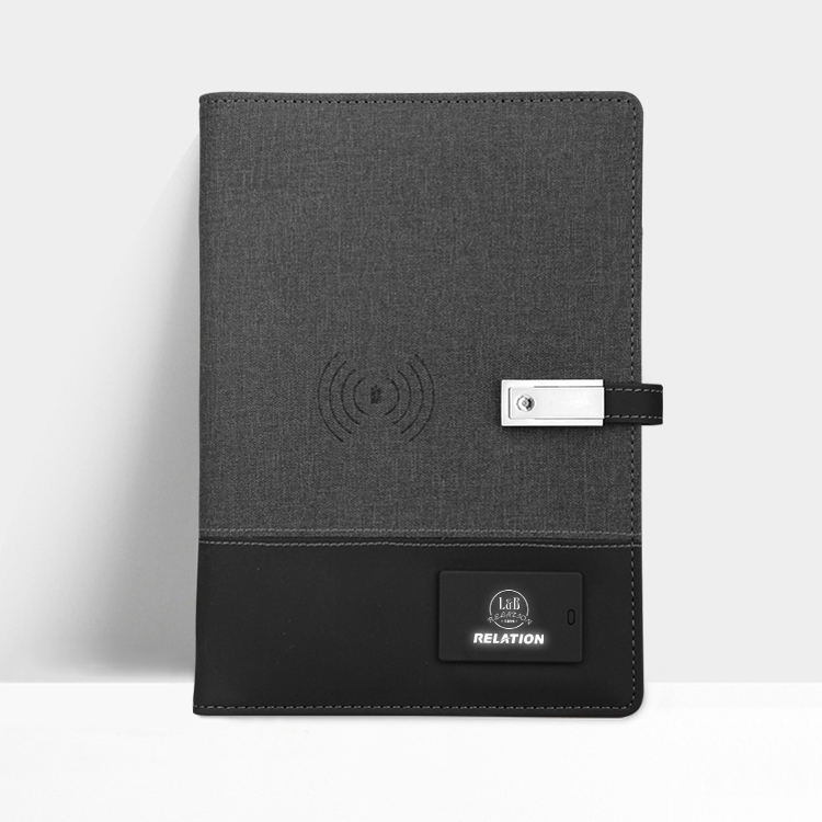 Banco de energía inalámbrico de oro Notebook + pen